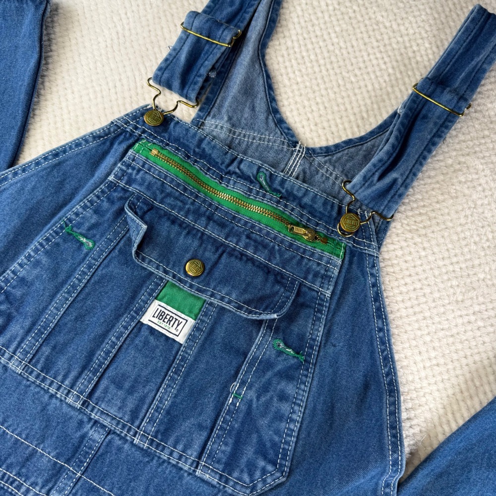 Liberty Mens Denim Bib Overalls Medium Wash Green Zipper P38402 38x32